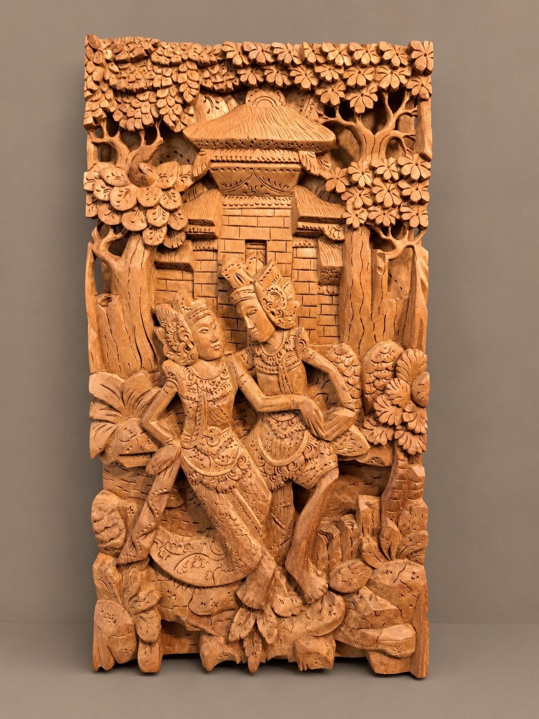 Balinees Houtsnijwerk Rama en Sita - 38x20cm, Houtsnijwerk, Ophalen of Verzenden, Handgemaakt, 20 - 50 cm
