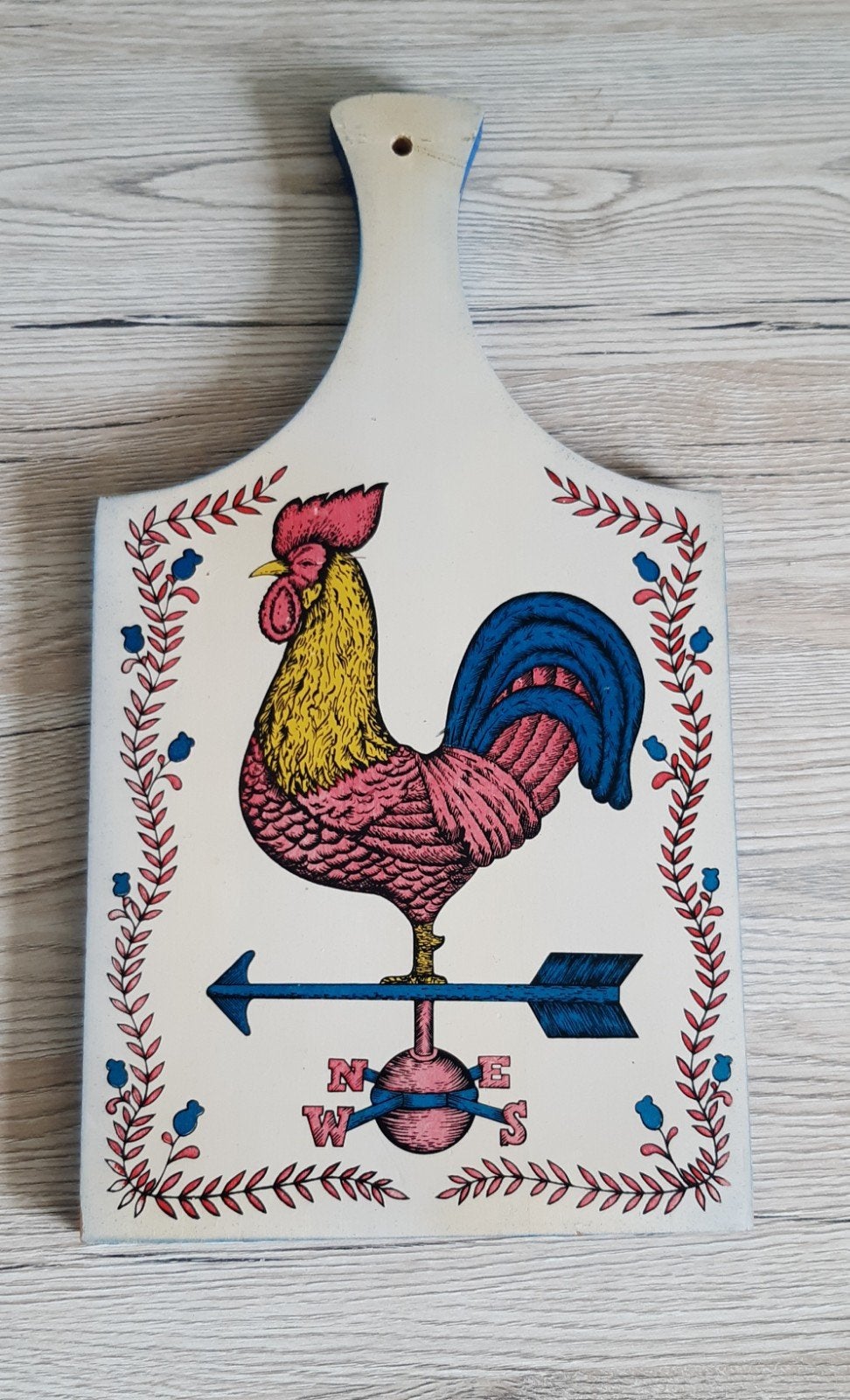 Vintage houten snijplank met haan decoratie, Antiek en Kunst, Ophalen of Verzenden