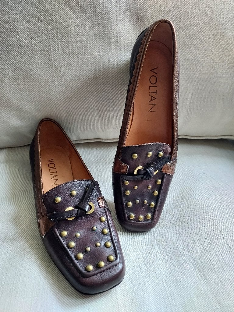 Supermooie d.bruine leren mocassins, VOLTAN    maat 37, Bruin, Verzenden, Voltan, Zo goed als nieuw