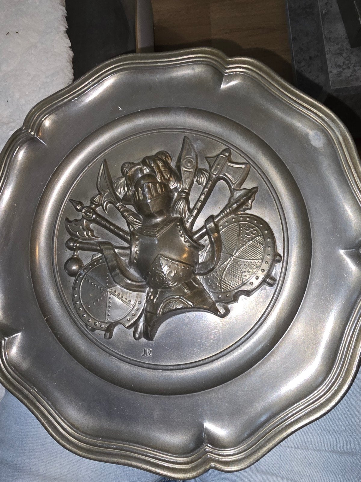 Metalen tin bord met ridder er op, Ophalen of Verzenden