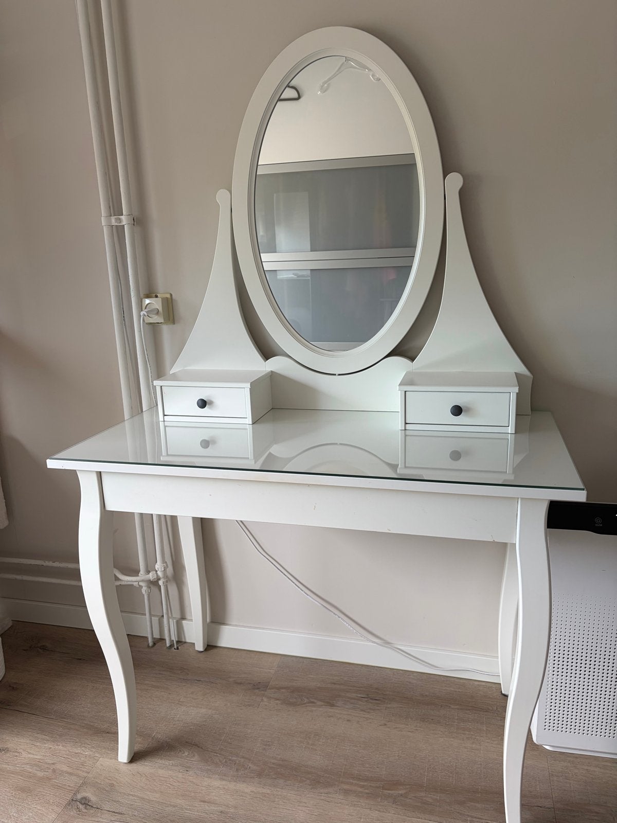 Witte kaptafel met spiegel en lades, Huis en Inrichting, Tafels | Kaptafels, Ophalen, Gebruikt, 100 tot 150 cm, 50 tot 100 cm