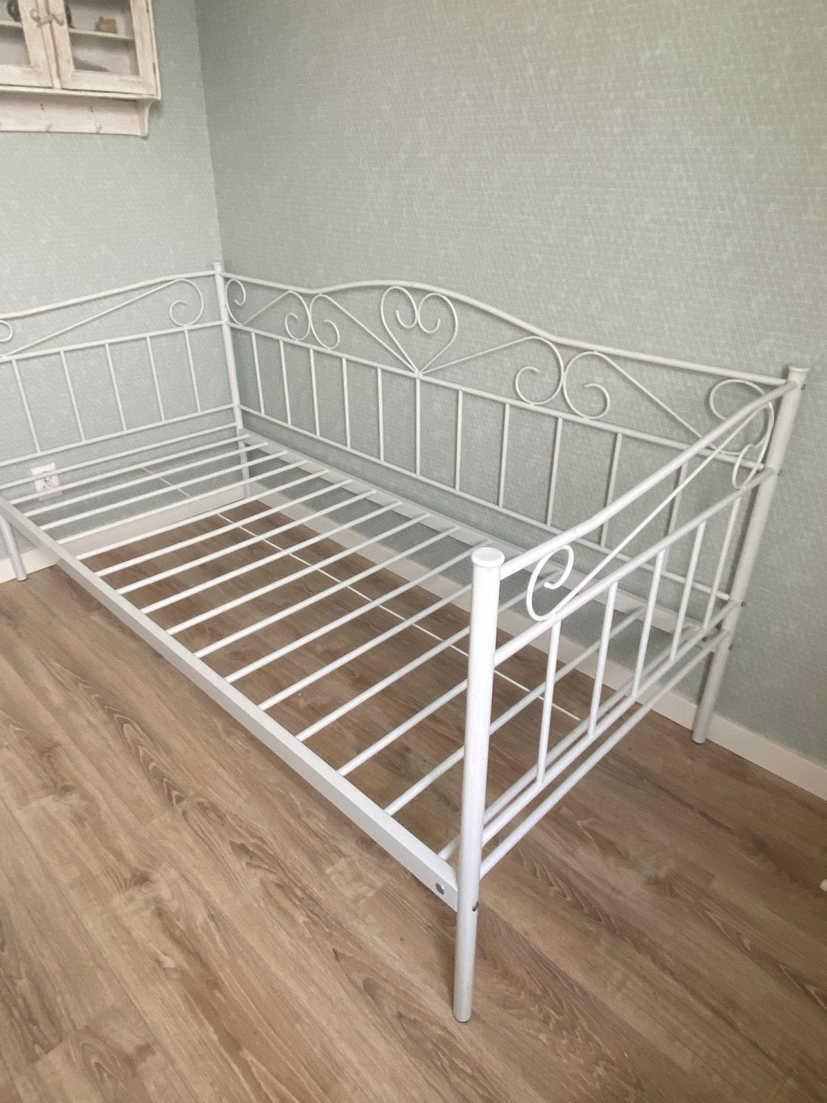 Wit metalen eenpersoonsbed met spijlenbodem, Ophalen, Eenpersoons, Zo goed als nieuw, Overige maten