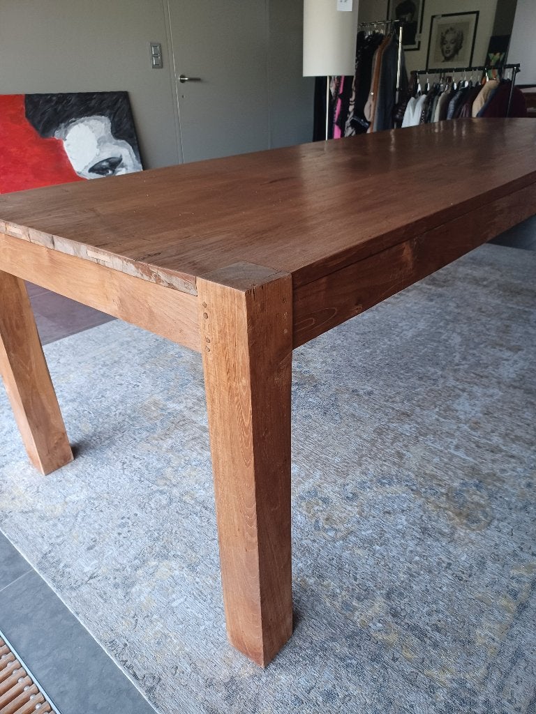 kloostertafel, Huis en Inrichting, Tafels | Eettafels, Ophalen, Teakhout, 200 cm of meer, 50 tot 100 cm