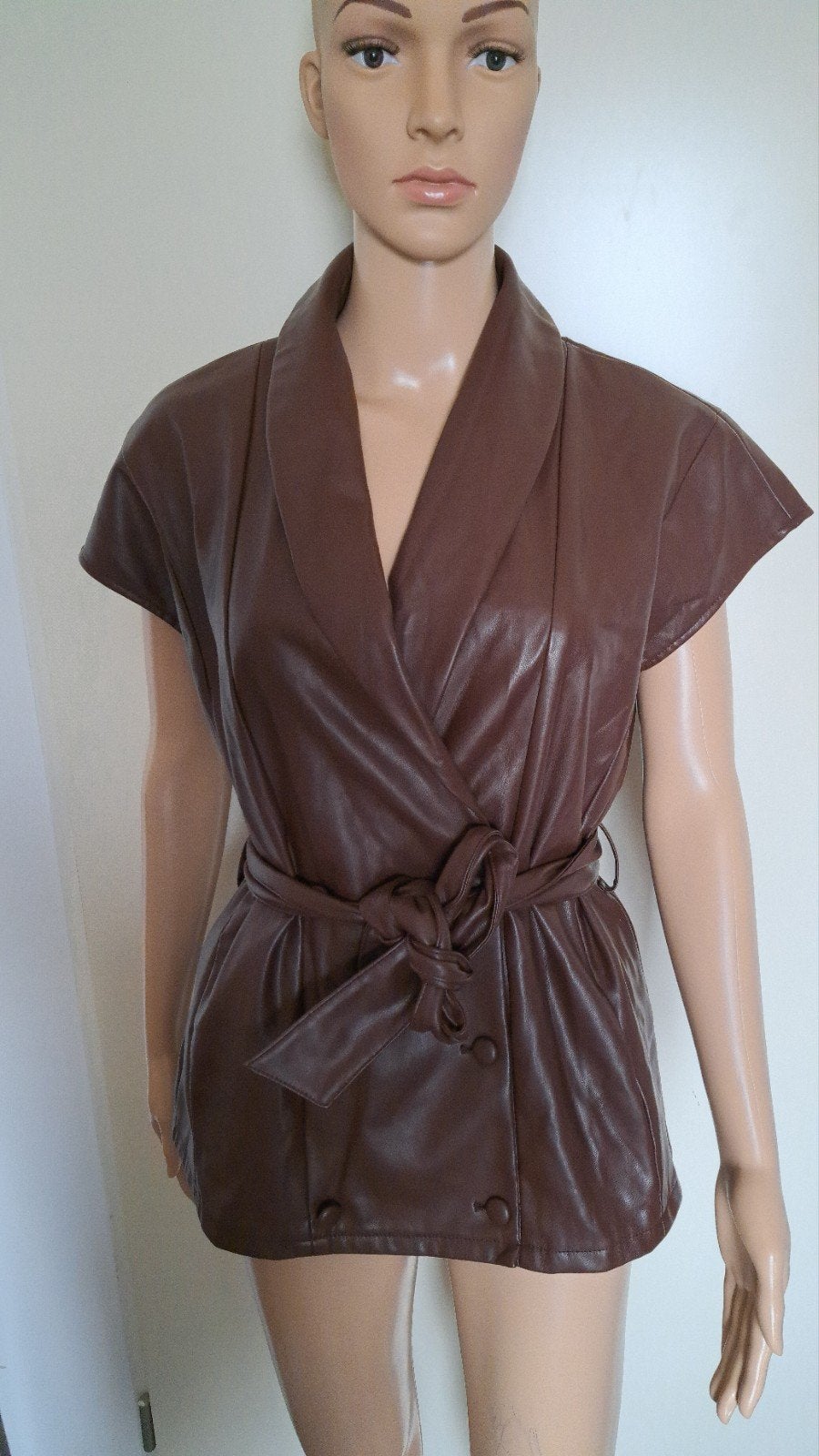 Vero Moda bruin leren jasje met korte mouwen, Maat 38/40 (M), Bruin, Vero Moda, Ophalen of Verzenden