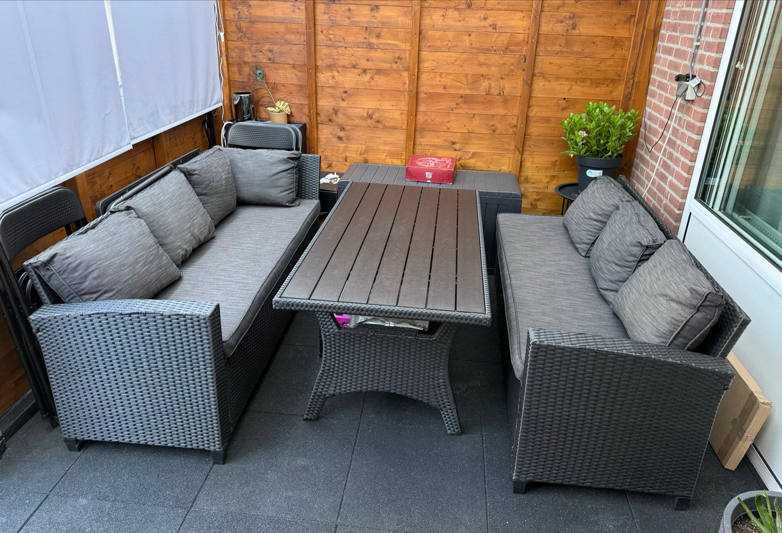 AGERMOSE Loungeset 6-persoons zwart  met Tafel en Kussens, Ophalen, 6 zitplaatsen, Zo goed als nieuw, Loungeset