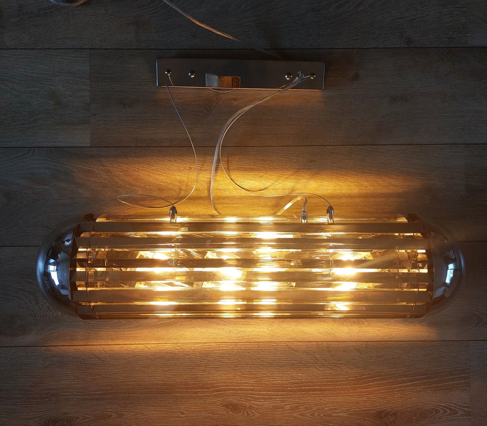 Hanglamp 6L chique lamp smokeglas L80 glas en metaal, Ophalen, Nieuw, Glas, Chique Luxe
