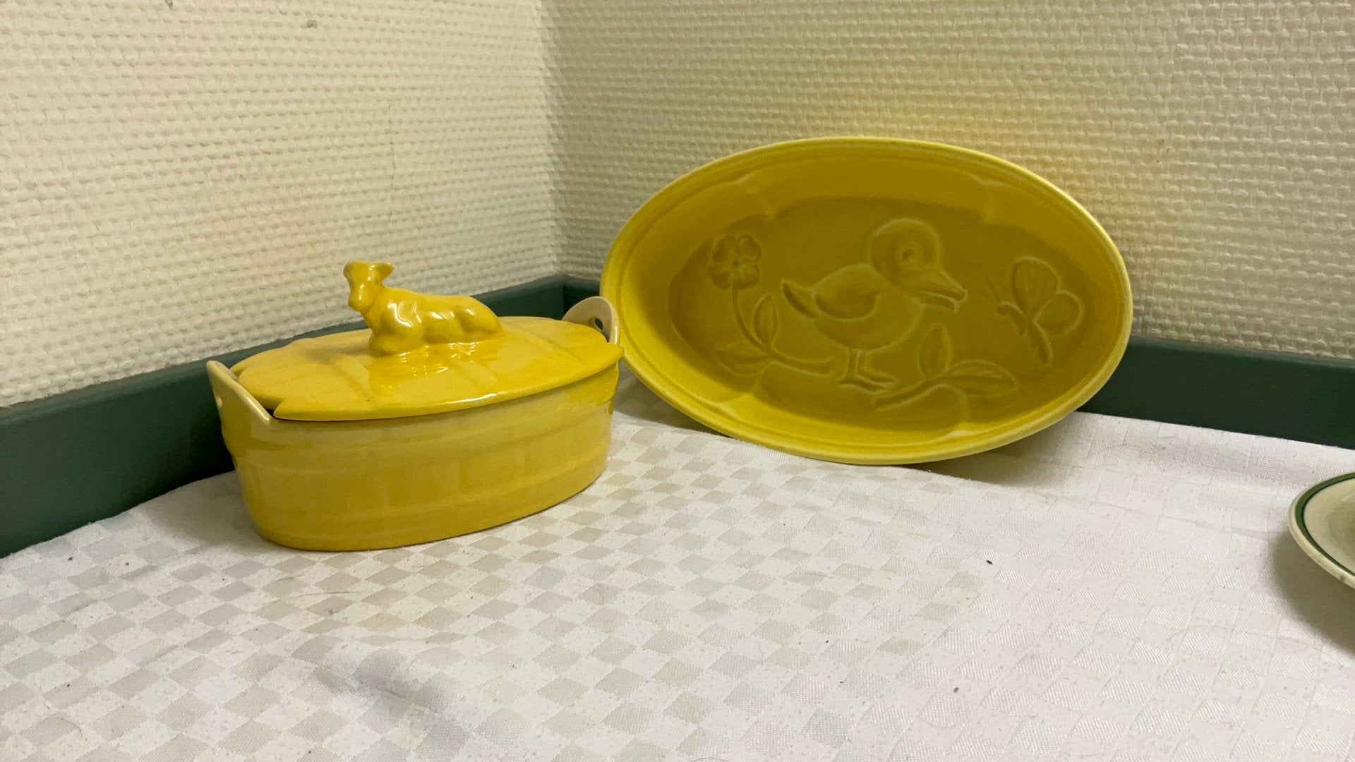 Vintage aardewerk botervloot, puddingvorm, geel, Ophalen of Verzenden