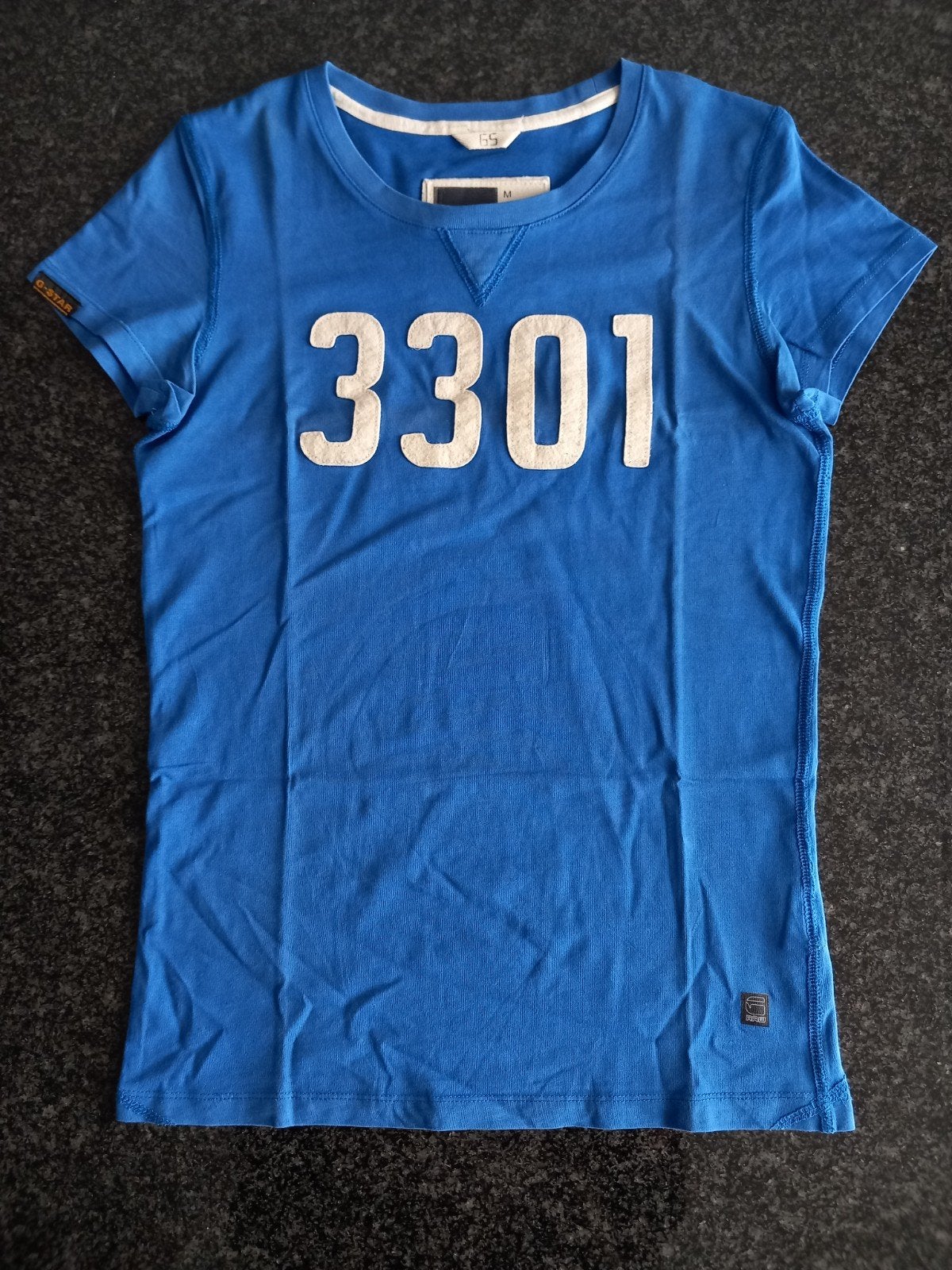 G-star Raw T-shirt Shirt logo 3301 kl blauw mt L goede staat, Maat 38/40 (M), Blauw, Ophalen of Verzenden, Korte mouw