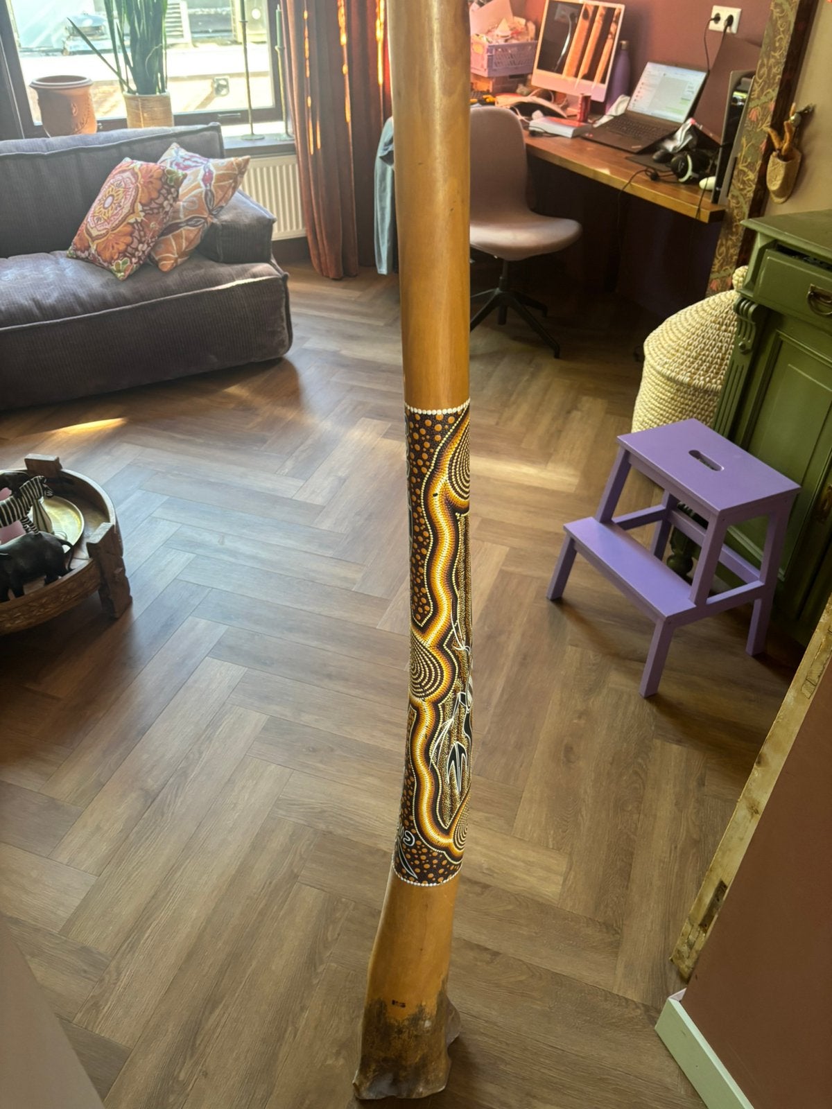 Authentiek australisch handgeschilderde didgeridoo, Muziek en Instrumenten, Blaasinstrumenten | Didgeridoos, Ophalen of Verzenden