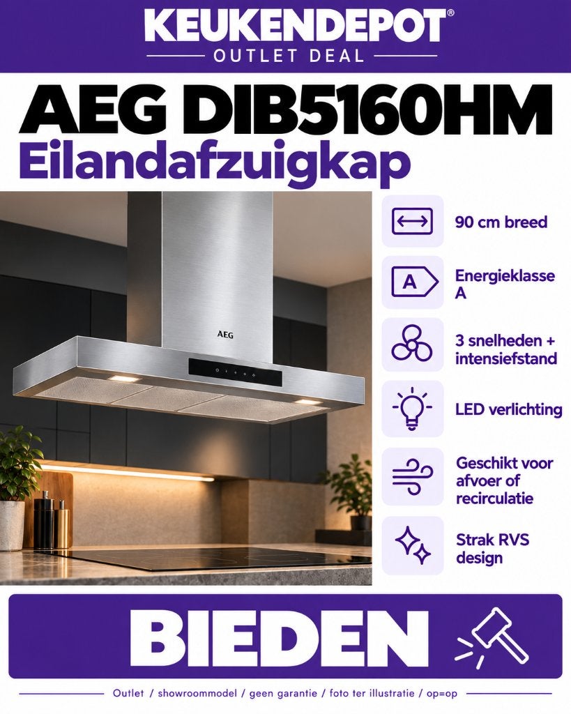 AEG DIB5160HM – Eilandafzuigkap 100 cm – Outlet, Witgoed en Apparatuur, Ophalen, Nieuw, Eilandschouwkap, Vrijstaand