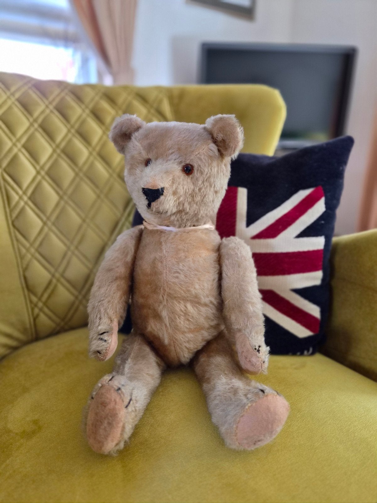 Antieke teddybeer, Ophalen of Verzenden, Gebruikt, Stoffen beer, Overige merken