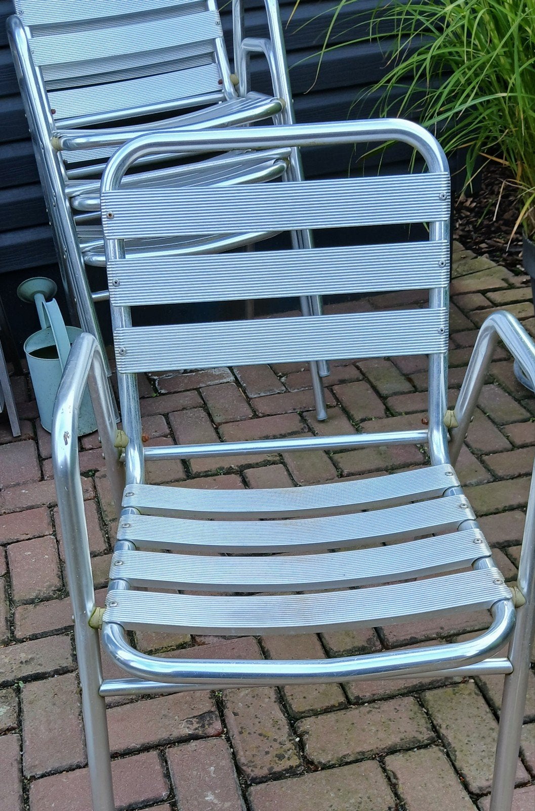 4 aluminium terrasstoelen, Ophalen, Aluminium, Stapelbaar