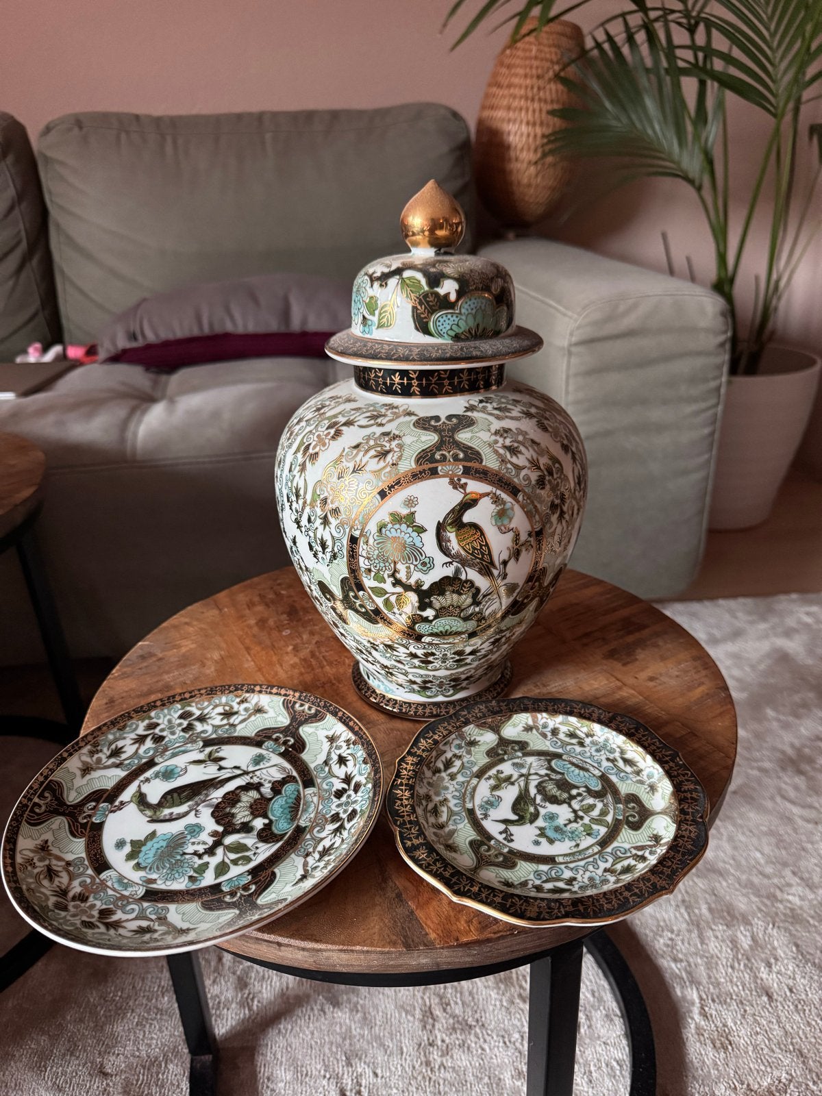 Vintage Saji Fine China Groen Imari Porseleinen Set Japan, Ophalen
