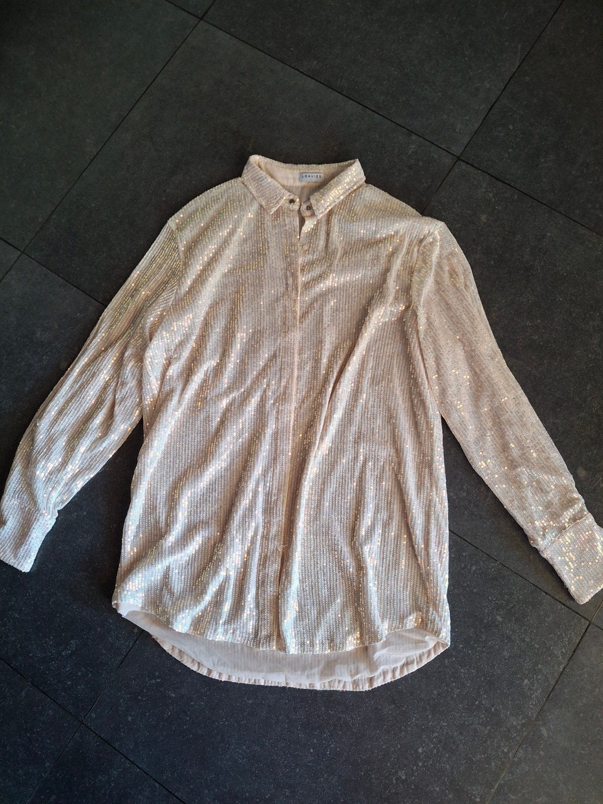 Prachtige jurk glitter pailletten Loavies maat L, Maat 42/44 (L), Ophalen of Verzenden, Roze, Boven de knie