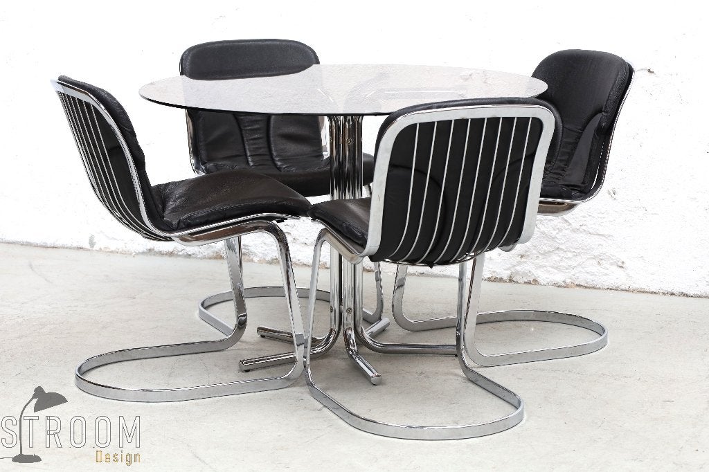 Willy Rizzo Cidue Stoelen Tafel Vintage Design Jaren 70, Ophalen, Gebruikt, Thema Italy, Leer