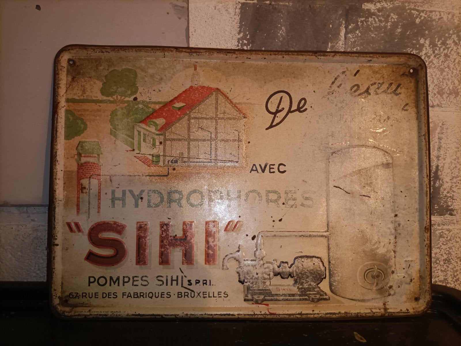 reclamebord SIHI Pompen - 1936, Ophalen of Verzenden, Gebruikt, Reclamebord