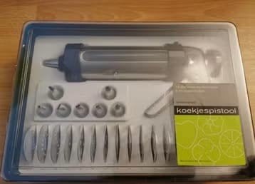 Nieuw Koekjespistool RVS met 13 Vormpjes en 8 Spuitmondjes, Overige typen, Ophalen of Verzenden, Metaal, Nieuw