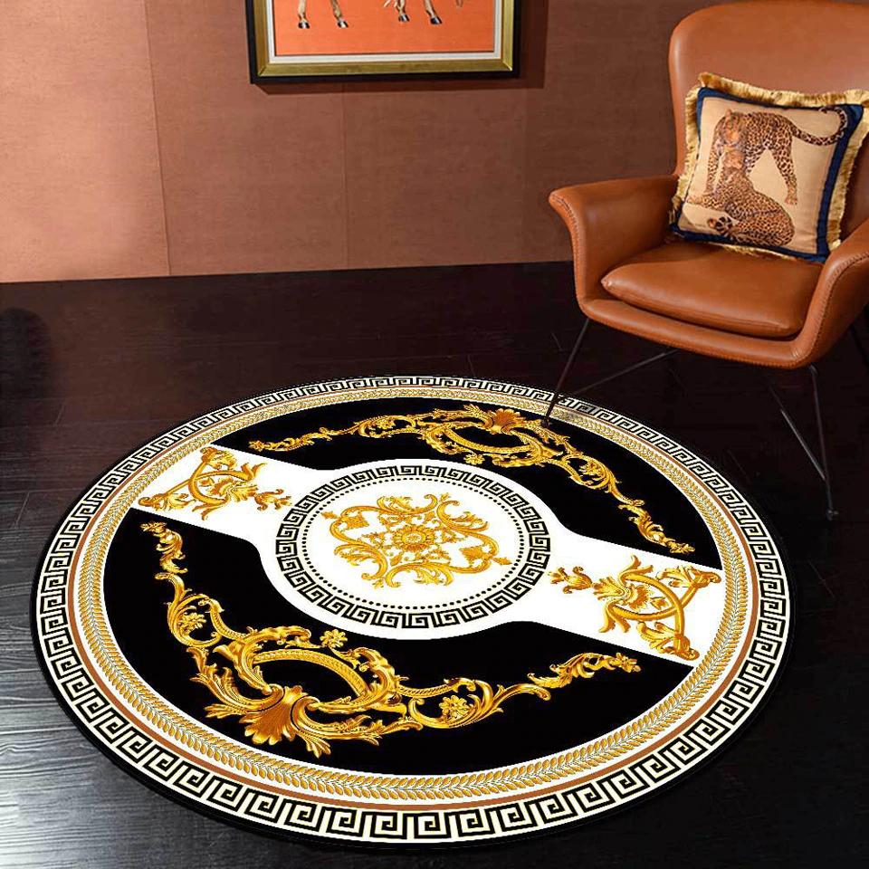 Zwart Wit Goud Barok Rond Vloerkleed Kleed Tapijt Luxe, Verzenden, Rond, Nieuw, Overige kleuren