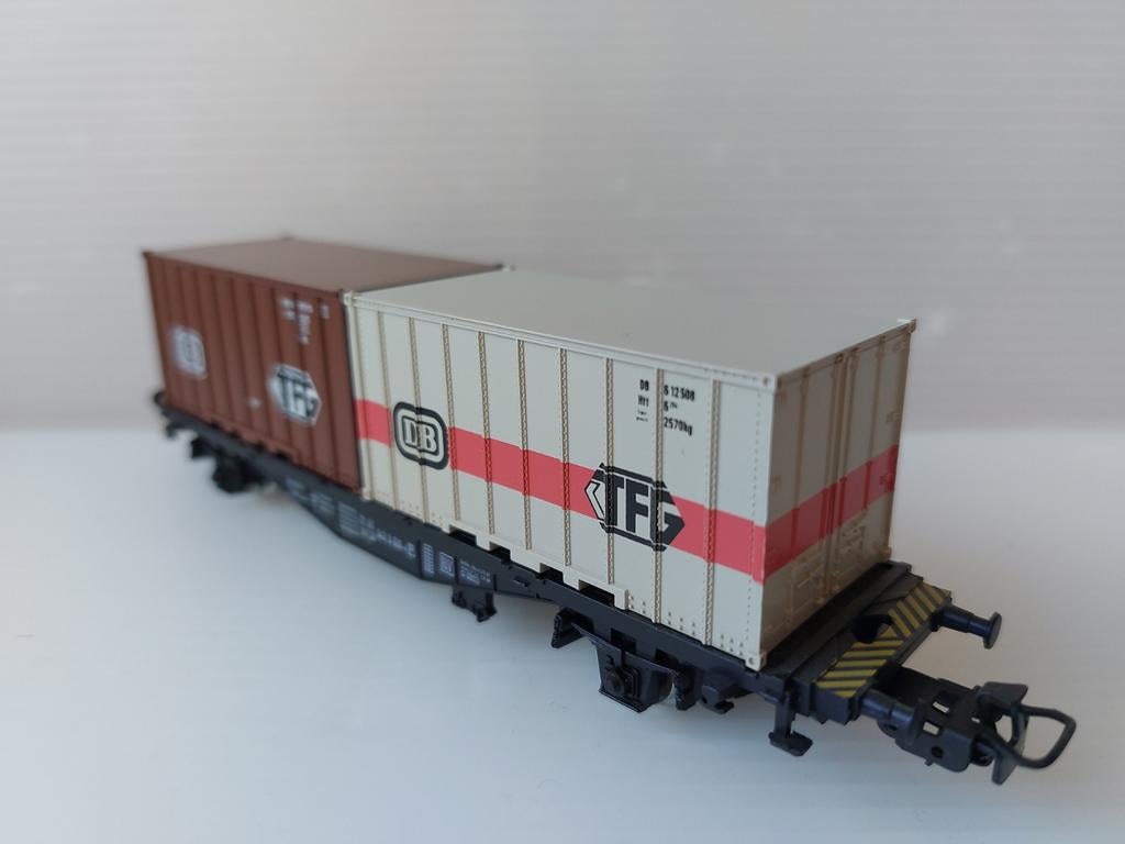 Märklin HO 4664 containerwagen DB met 2 containers + doos, Wisselstroom, Wagon, Ophalen of Verzenden, Zo goed als nieuw