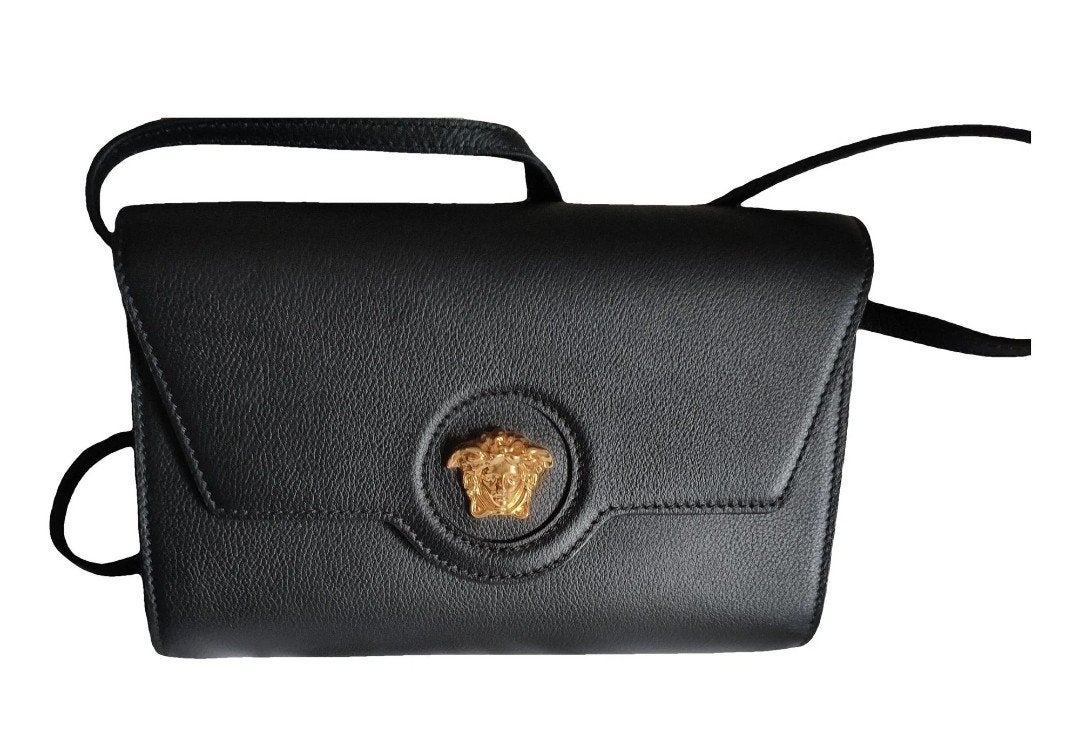 Versace Medusa schoudertasje - Zwart leer, Ophalen of Verzenden, Zo goed als nieuw, Zwart, Schoudertasje