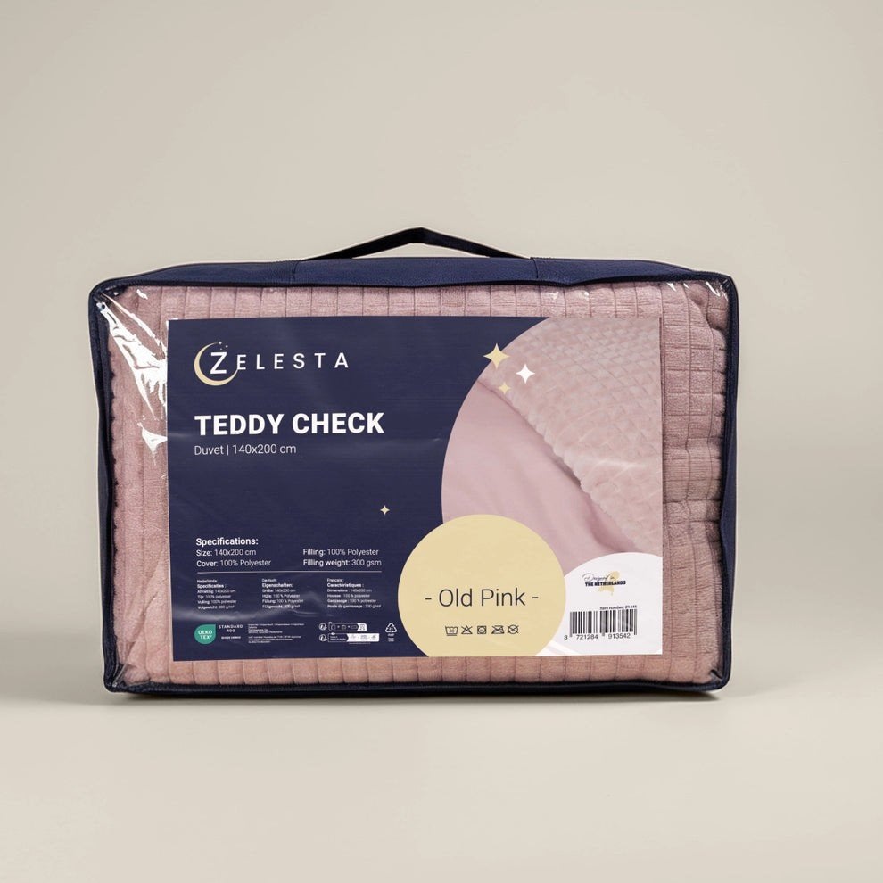 Zelesta Teddy Check Dekbed - Oud Roze - 140x200 cm, Ophalen, Eenpersoons, Roze, Deken of Dekbed