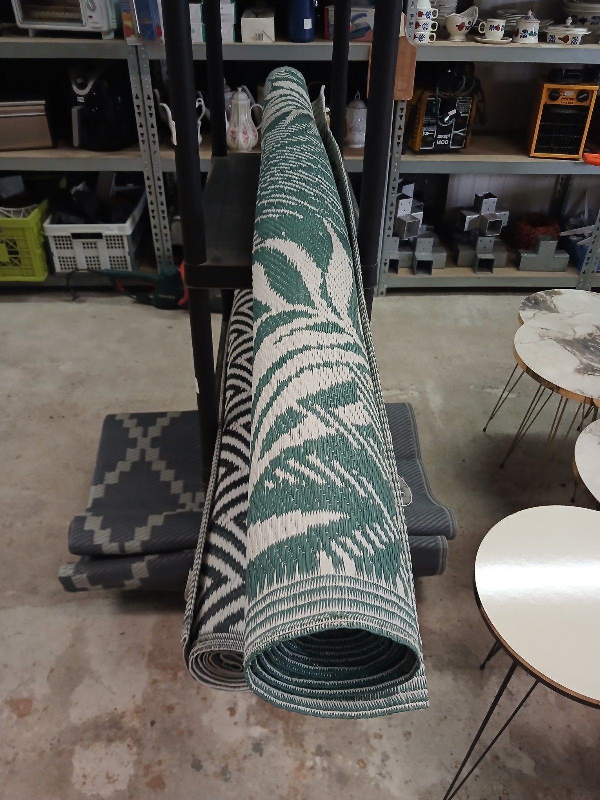 Groen/wit buitenkleed met bladprint, Caravans en Kamperen, Ophalen, Zo goed als nieuw
