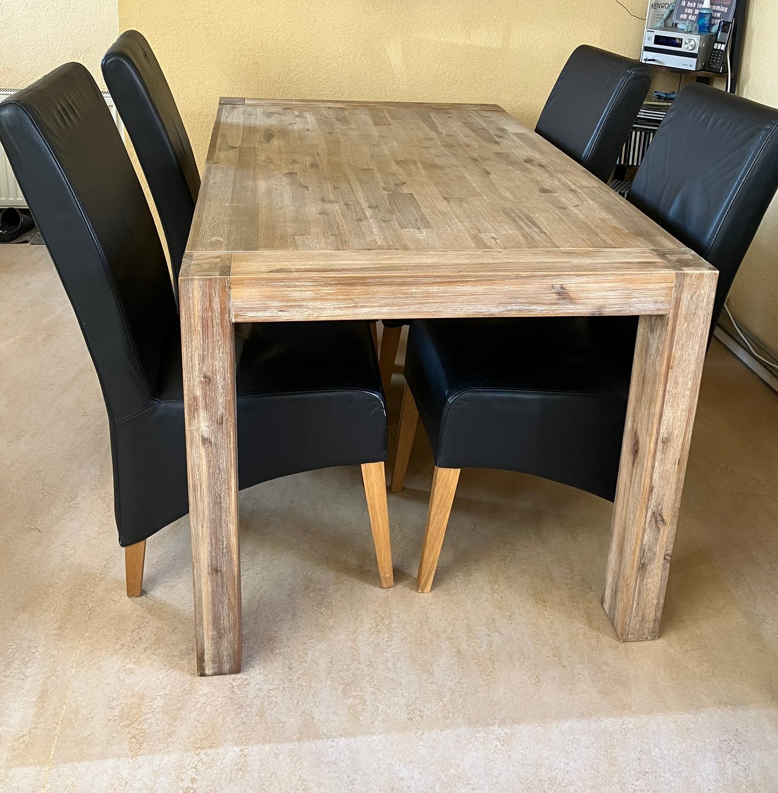 Eethoek/Eettafel acacia hout en 4 stoelen, Ophalen, Gebruikt, Rechthoekig, 50 tot 100 cm