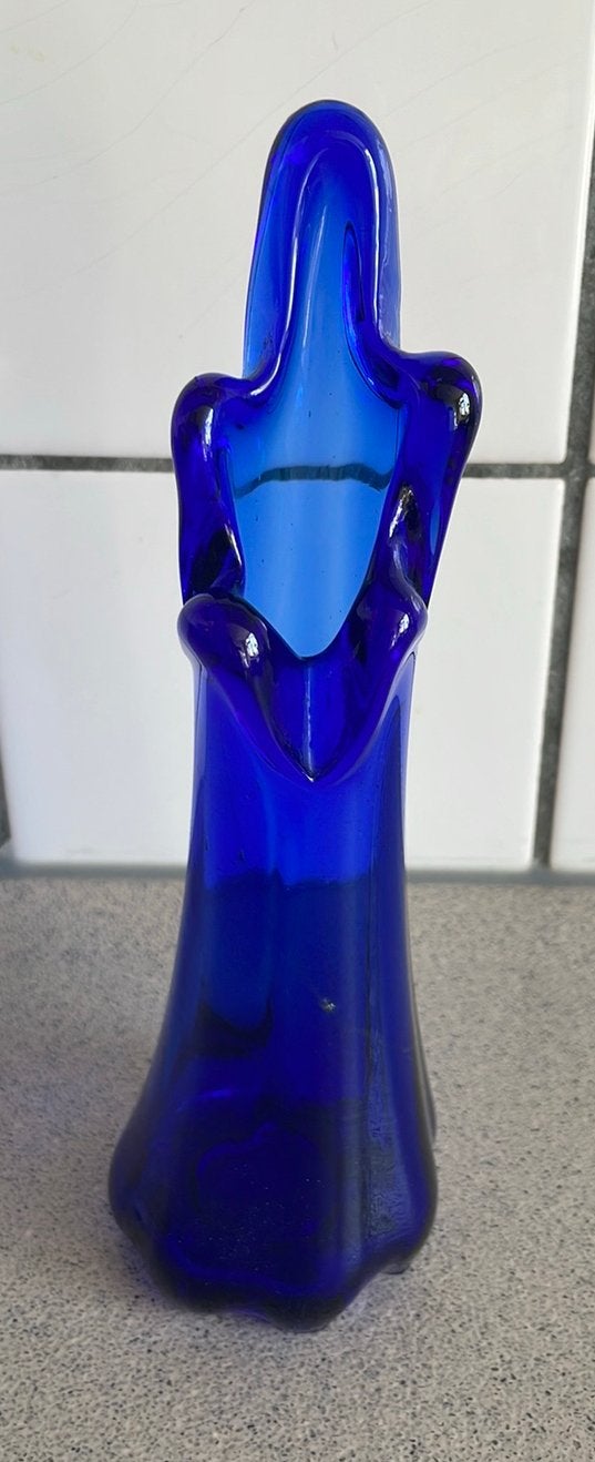 Prachtige swung vaas kobalt blauw glas jaren 60 70, Ophalen of Verzenden, Zo goed als nieuw, Blauw, Glas