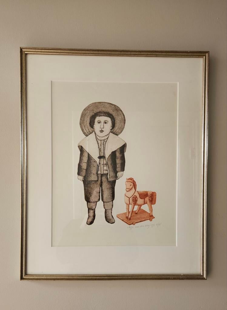 Arja van den Berg - Kind met speelgoedpaard, Ophalen of Verzenden