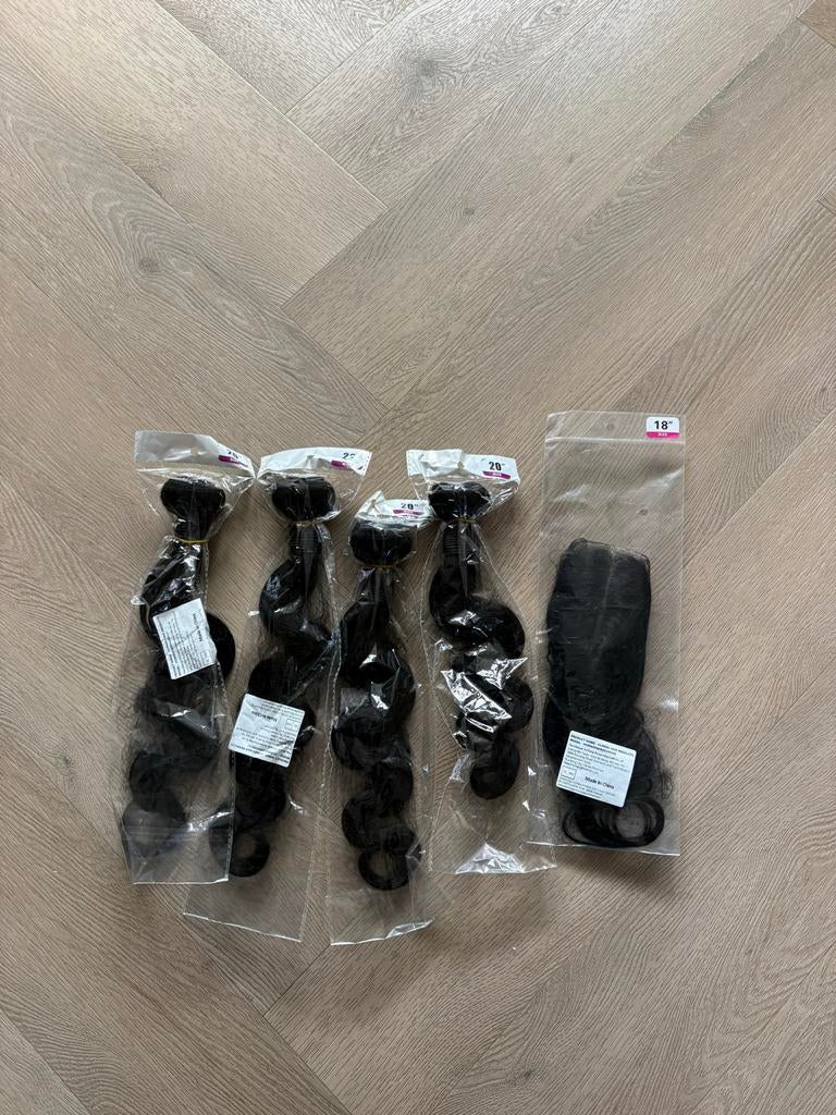 Luxe 98% Raw Human Hair Bundles met Closure - Body Wave, Ophalen of Verzenden, Nieuw, Pruik of Haarverlenging