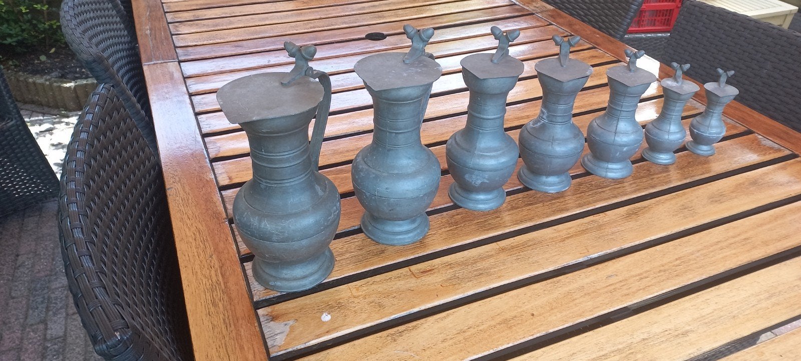 Set van 7 Antieke Tinnen Kannen - Diverse Maten, Antiek en Kunst, Ophalen of Verzenden
