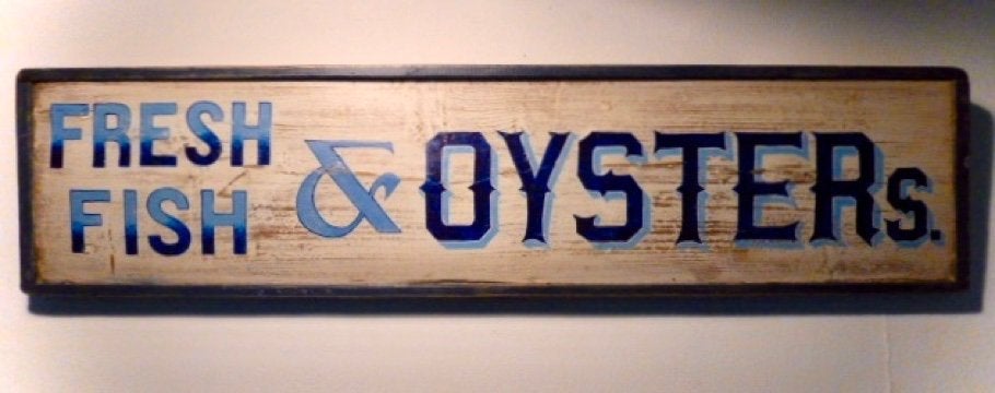 Handgeschilderd Fresh Fish & Oysters bord / vis winkel, Reclamebord, Nieuw, Ophalen of Verzenden, B6