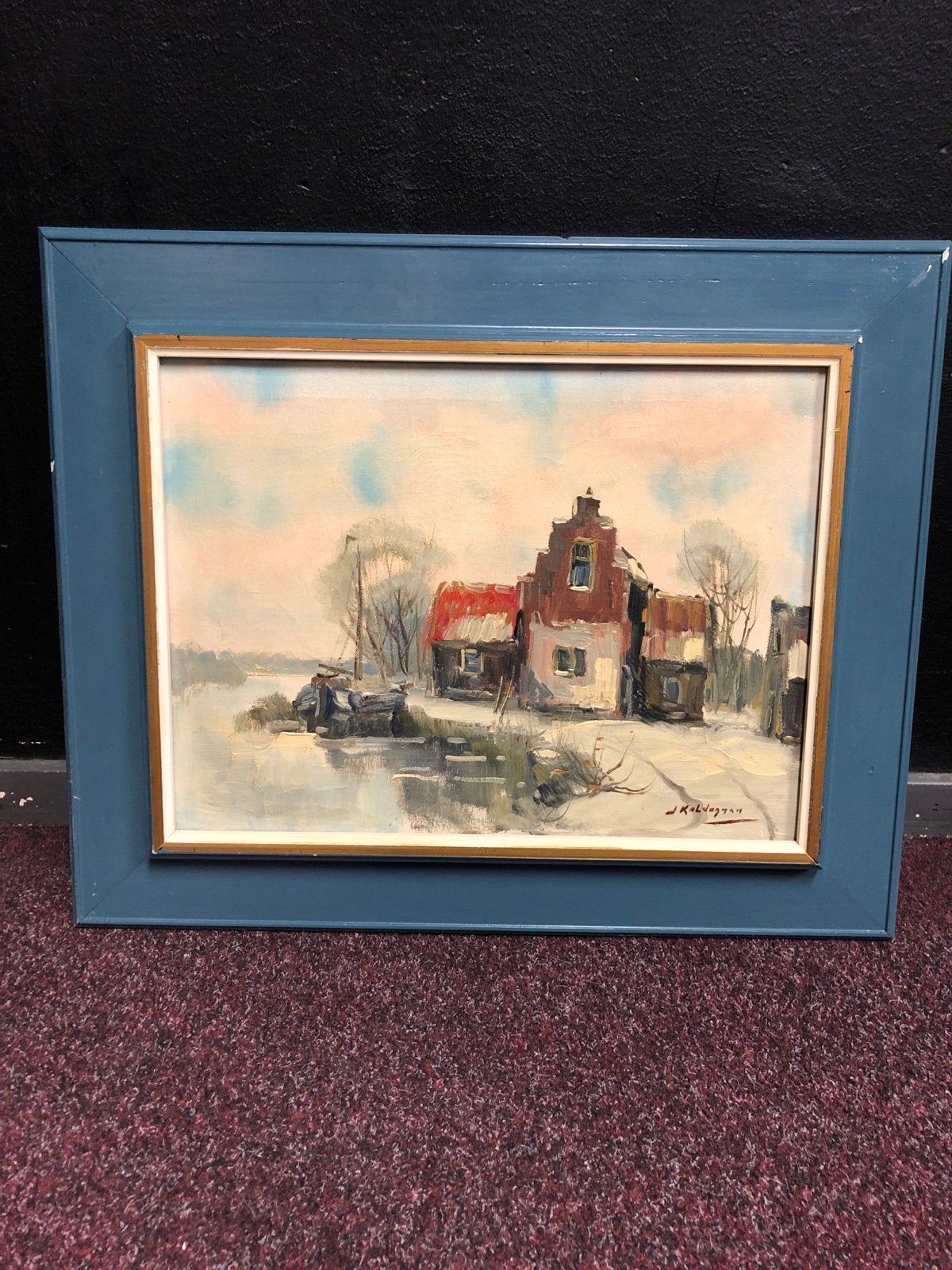 Schilderij van J. Kaldenberg, Hollands winterlandschap, Antiek en Kunst, Ophalen of Verzenden