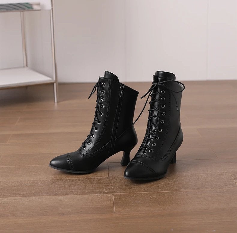 Zwarte dames enkellaarzen met punt steampunk victoriaanse, Kleding | Dames, Verzenden, Nieuw, Zwart, Lage of Enkellaarzen