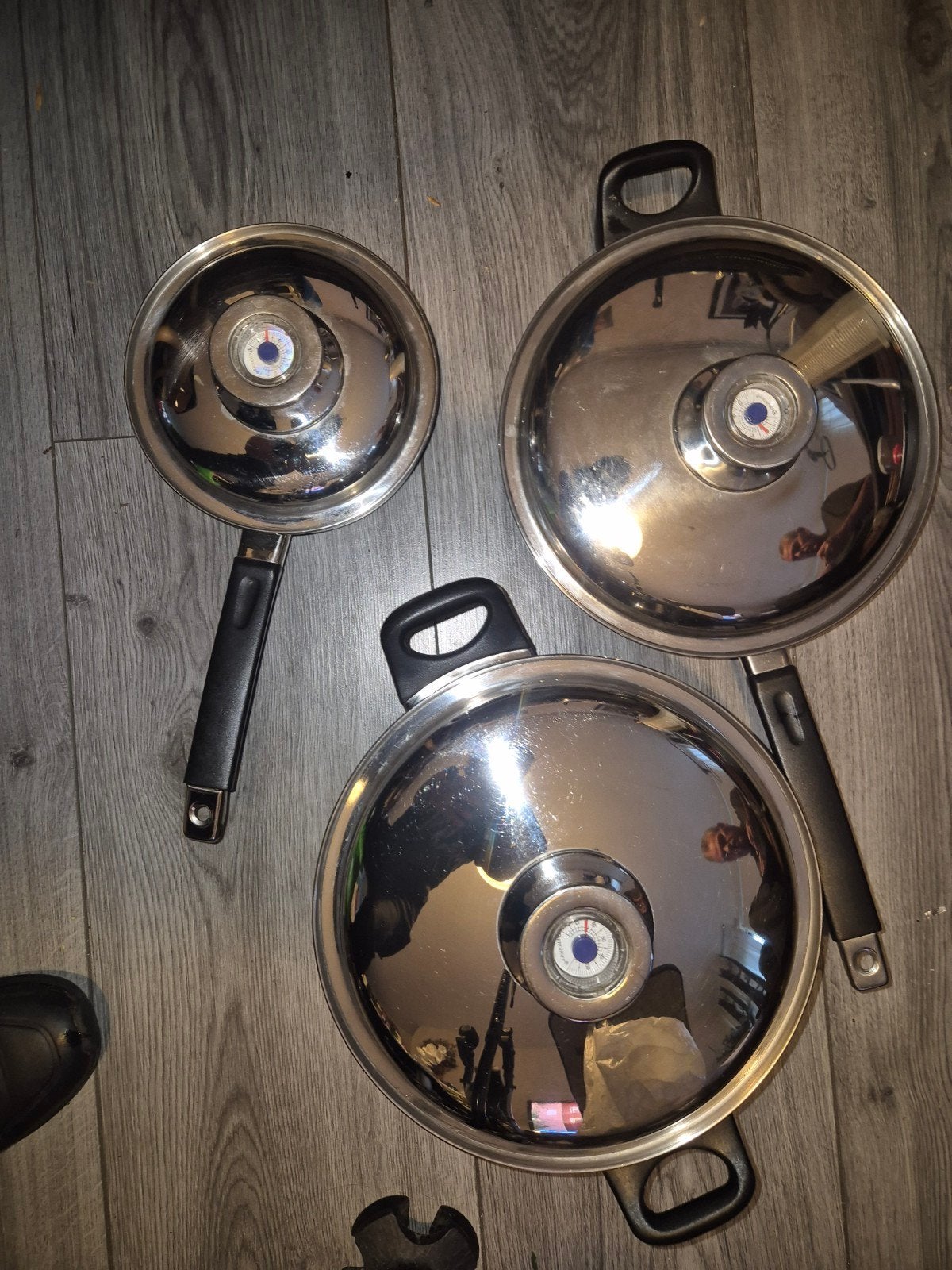 Berghoff Pannenset - 3 RVS pannen met deksels, Gebruikt, Pannenset, Ophalen of Verzenden, Rvs