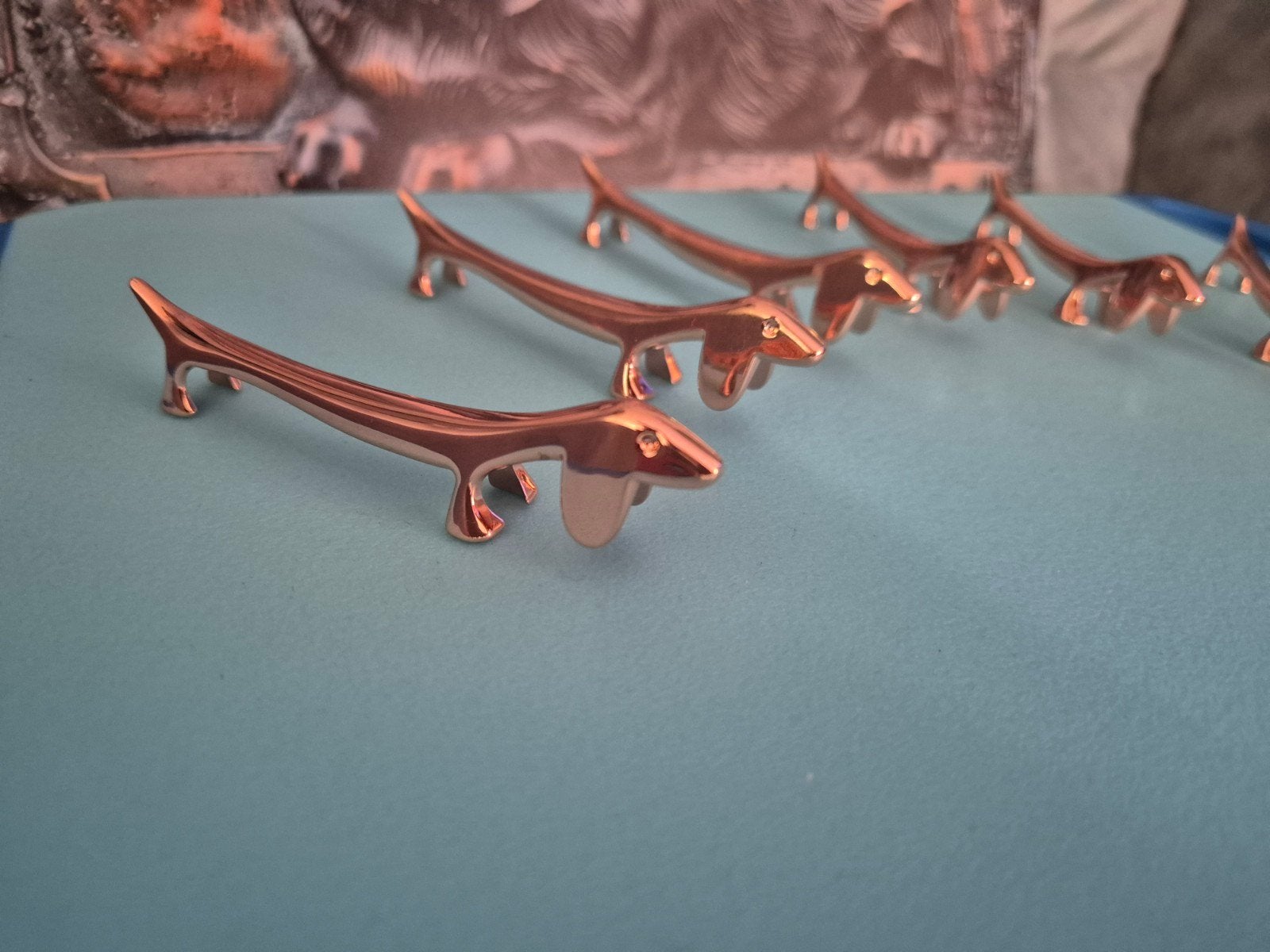 Teckel messenleggers rose kleur 6 stuks nieuw, Verzenden, Nieuw, Hond of Kat, Beeldje of Figuurtje