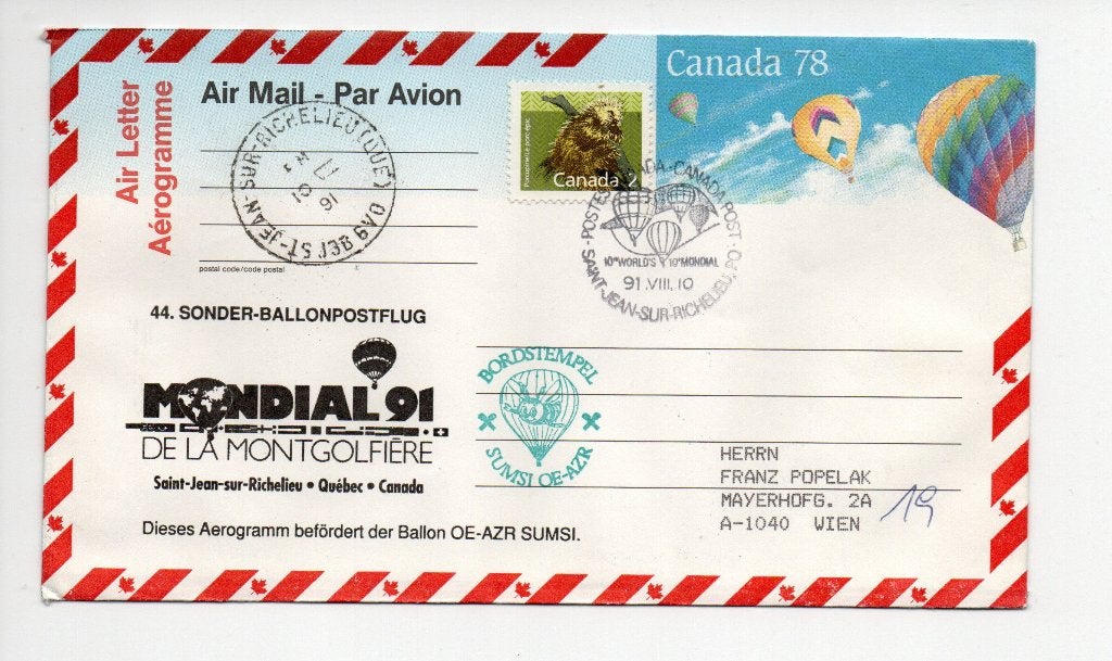 Postwaardestuk Aerogramme - Luchtpost 1991- Ballonpostvlucht, Ophalen of Verzenden, Brief