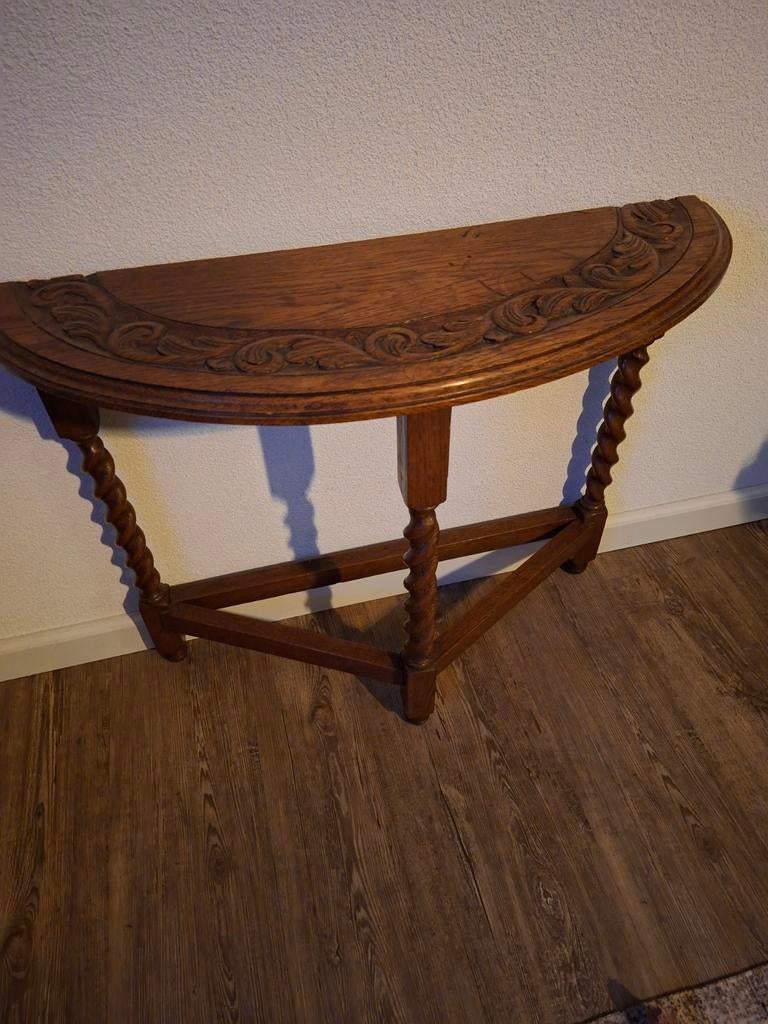 Antieke eikenhouten halve maan side table, Ophalen