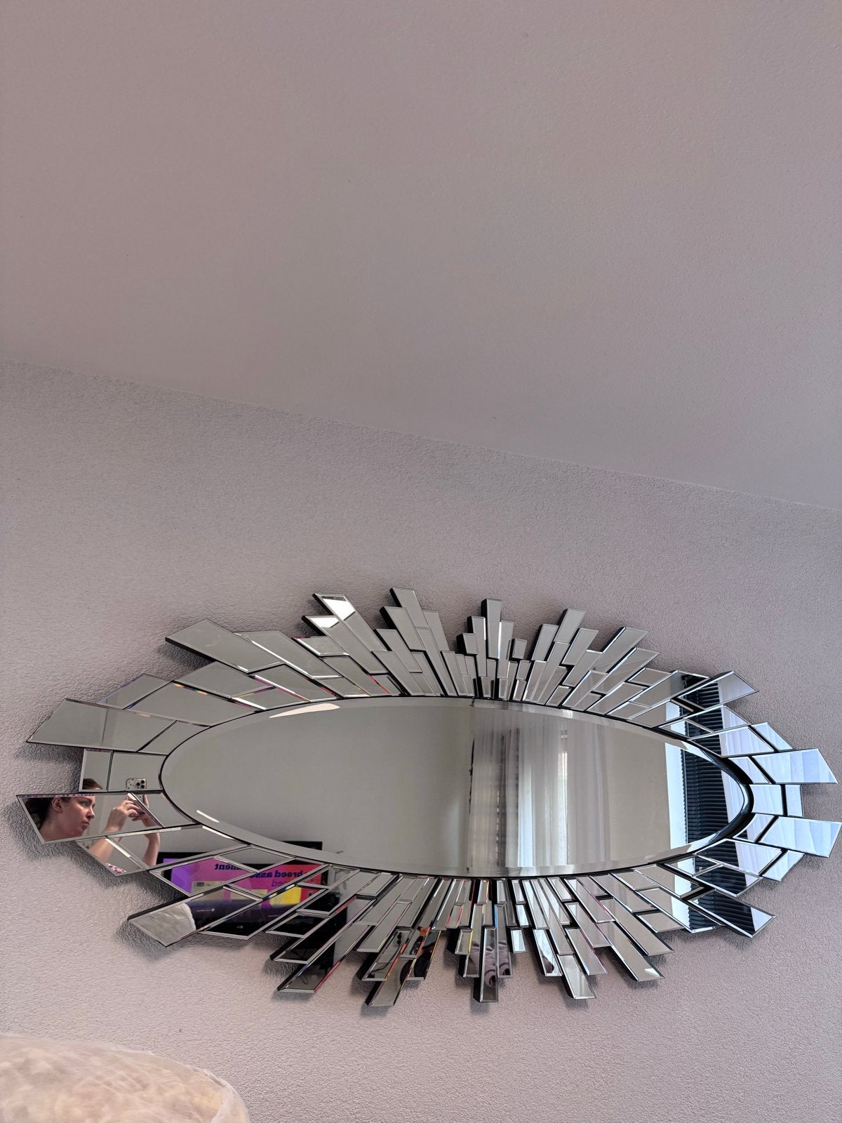 Decoratieve spiegel met zonnedesign, Huis en Inrichting, Woonaccessoires | Spiegels, Ophalen, Zo goed als nieuw, Ovaal, 100 tot 125 cm