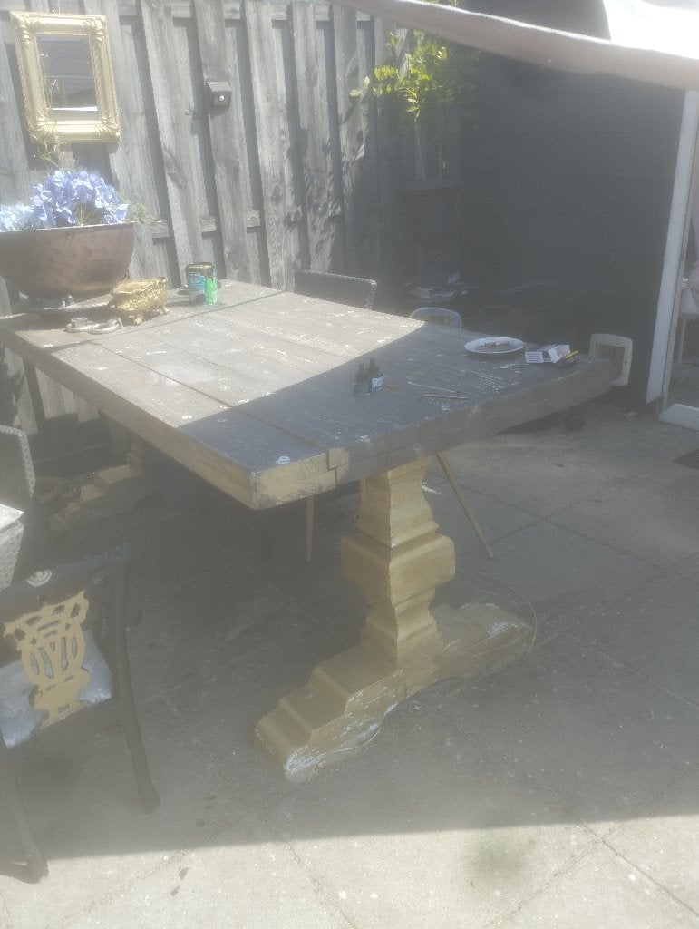 grote houten kloostertafel, Huis en Inrichting, Ophalen, Gebruikt, 100 tot 150 cm, 200 cm of meer