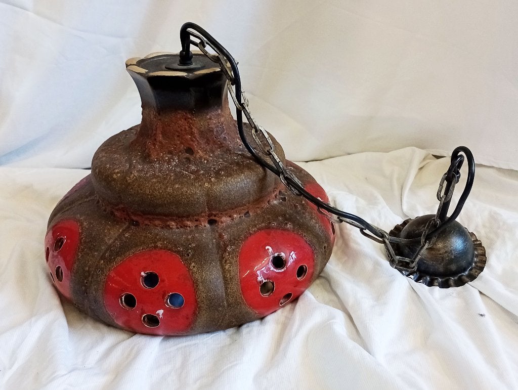 Vintage stenen hanglamp bruin rood, Huis en Inrichting, Lampen | Hanglampen, Ophalen of Verzenden, Gebruikt, Steen/keramiek, Retro
