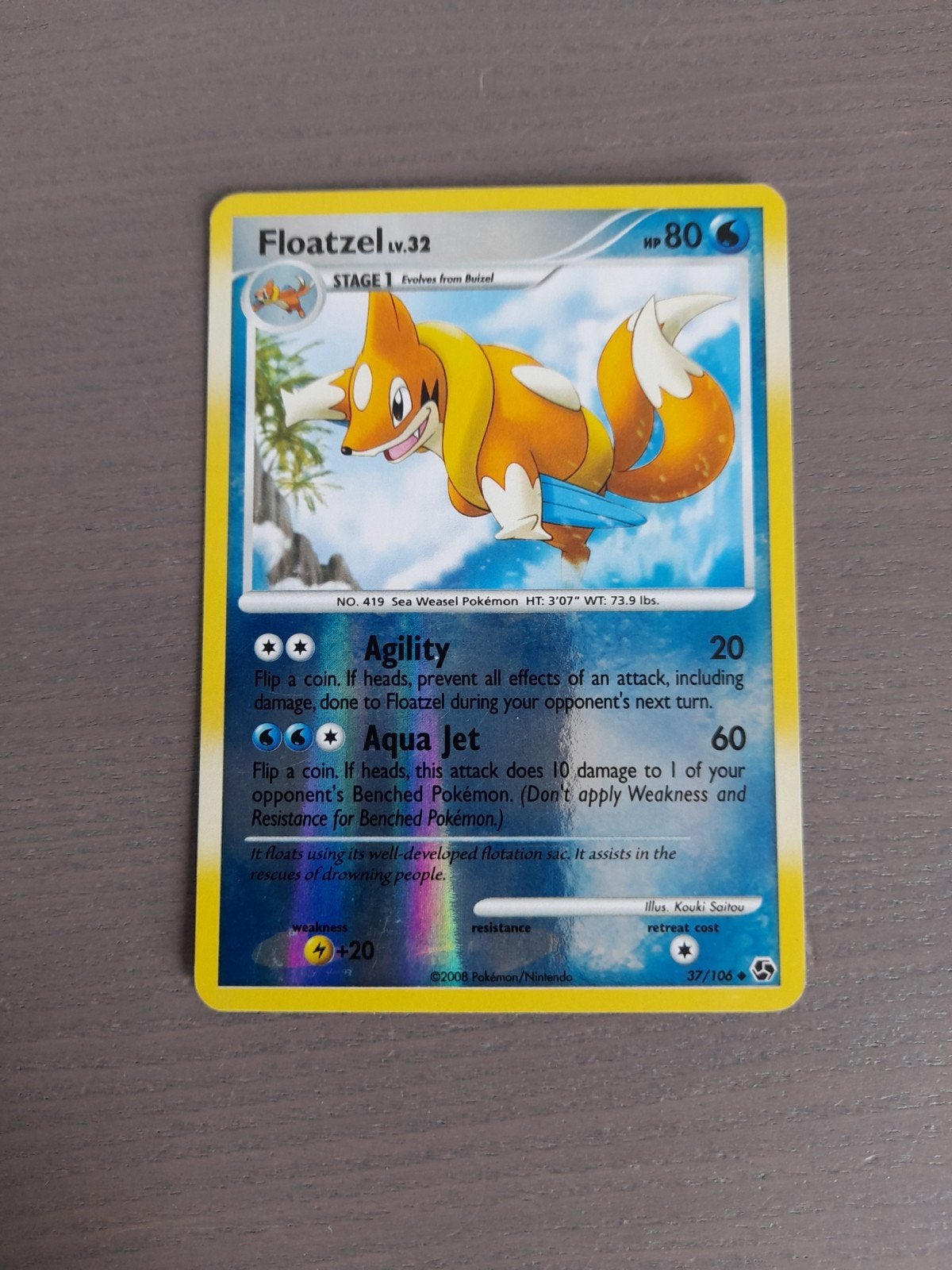 Great encounters 37/106 floatzel reverse, Ophalen of Verzenden, Gebruikt, Losse kaart, Foil