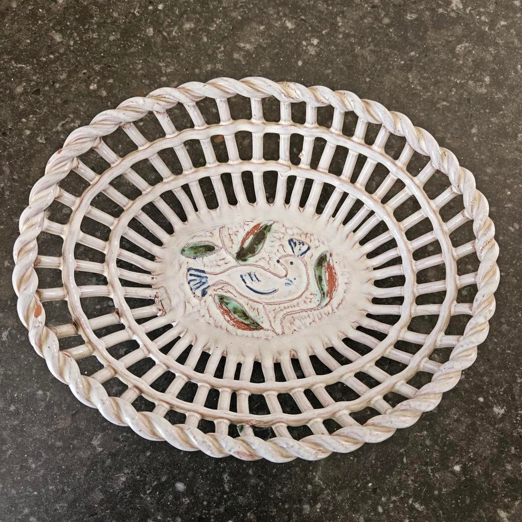 Vintage jaren '60 keramiek gevlochten mandje - als nieuw, Ophalen of Verzenden