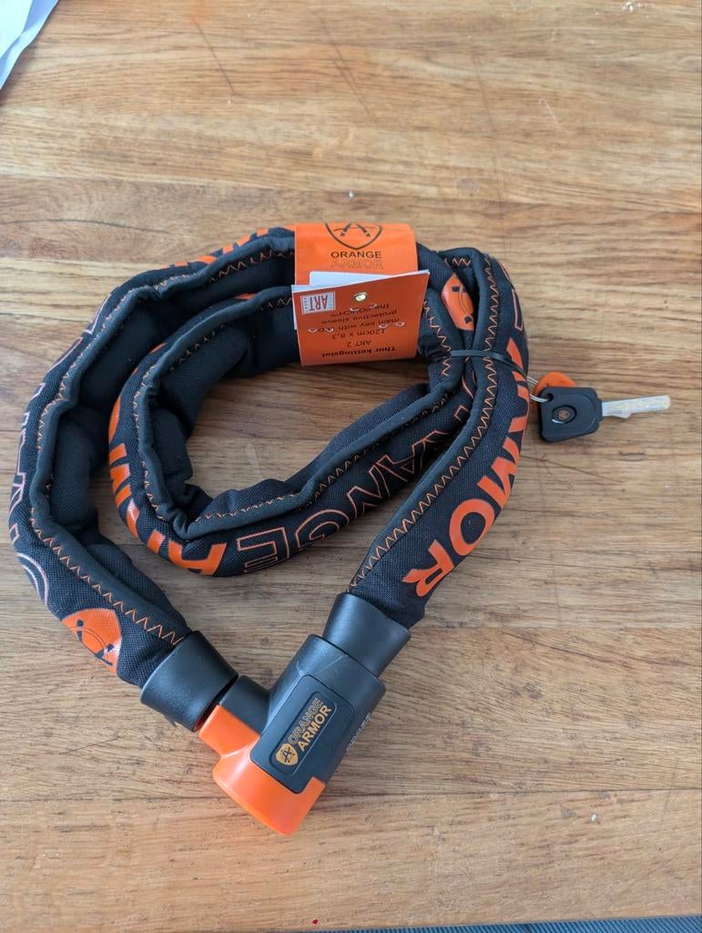 Kettingslot Orange Armor Thor 120 cm - ART gekeurd. Nieuw., Fietsen en Brommers, Fietsaccessoires | Fietssloten, Nieuw, Kettingslot