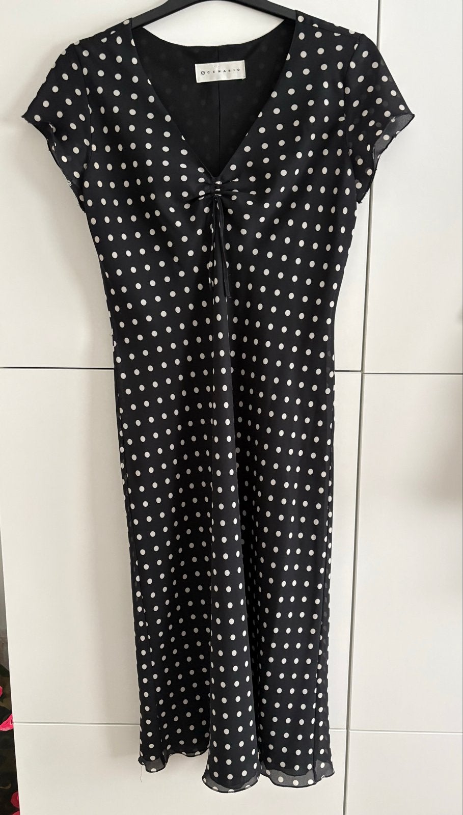 Zwarte jurk met witte stippen - ScenariO, Kleding | Dames, Maat 38/40 (M), Zwart, Ophalen of Verzenden, Gedragen
