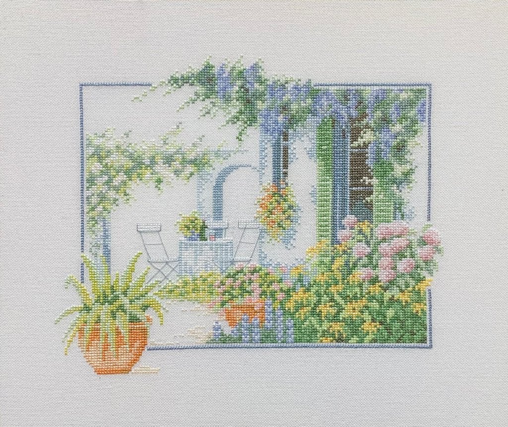 Borduurwerk, zijde, tuin, zitje, bloem, huis, vintage, Ophalen, Gebruikt, Handborduren, Overige typen