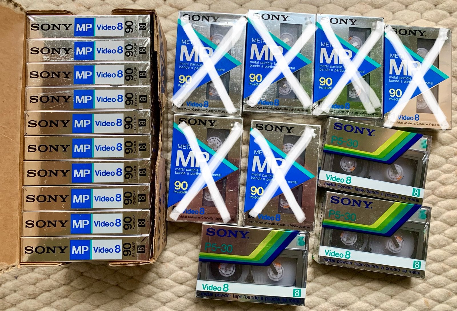 9x NOS Sony Video 8 cassettes P5-90MP P5-30 NIEUW 8mm tapes, 8mm, (Video)band, Ophalen of Verzenden, Sony
