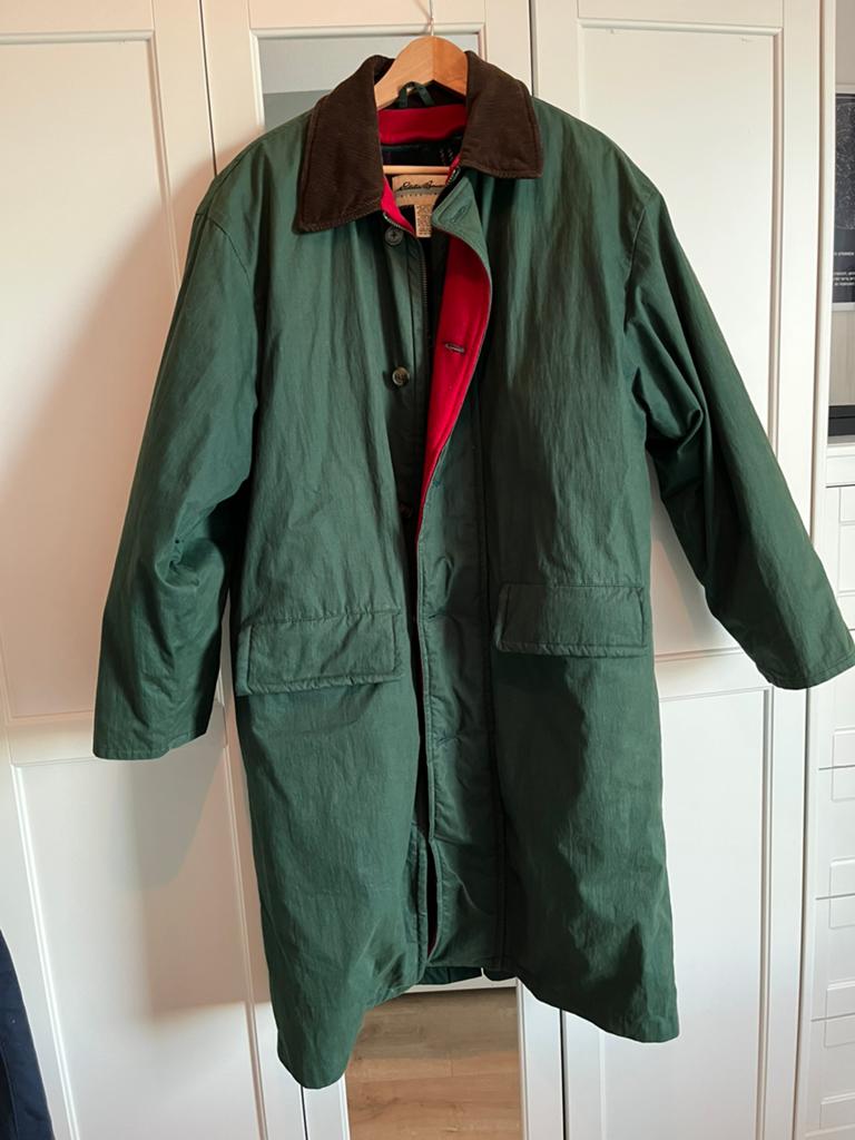 Groene Eddie Bauer jas met uitneembare dons/wol binnenjas, Ophalen of Verzenden, Gedragen, Maat 52/54 (L), Groen