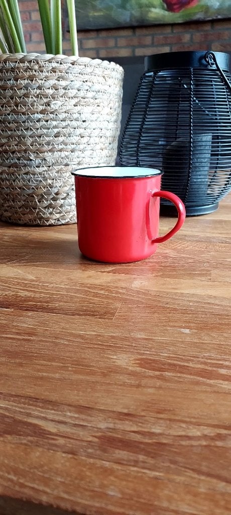 Emaille beker rood, Ophalen of Verzenden