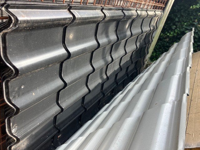 Dakpanplaten, Doe-het-zelf en Verbouw, Dakpannen en Dakbedekking, Gebruikt, Zwart, 15 m² of meer, Metaal